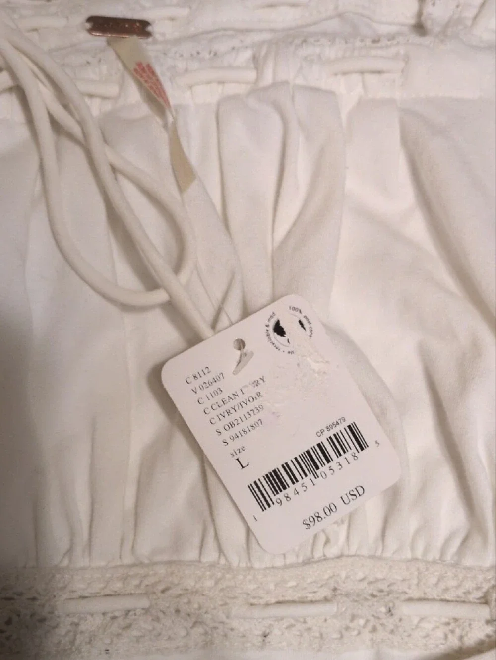 Free People Scarlet Off-Shoulder Lace Trim Crop Top In Cream, SZ L, NWT
